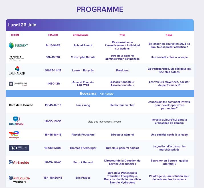 Programme du e-salon