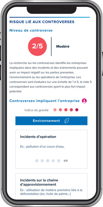 Interface mobile critères ESG