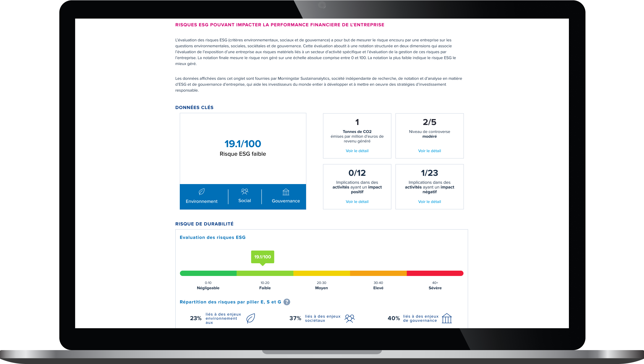 Interface web critères ESG