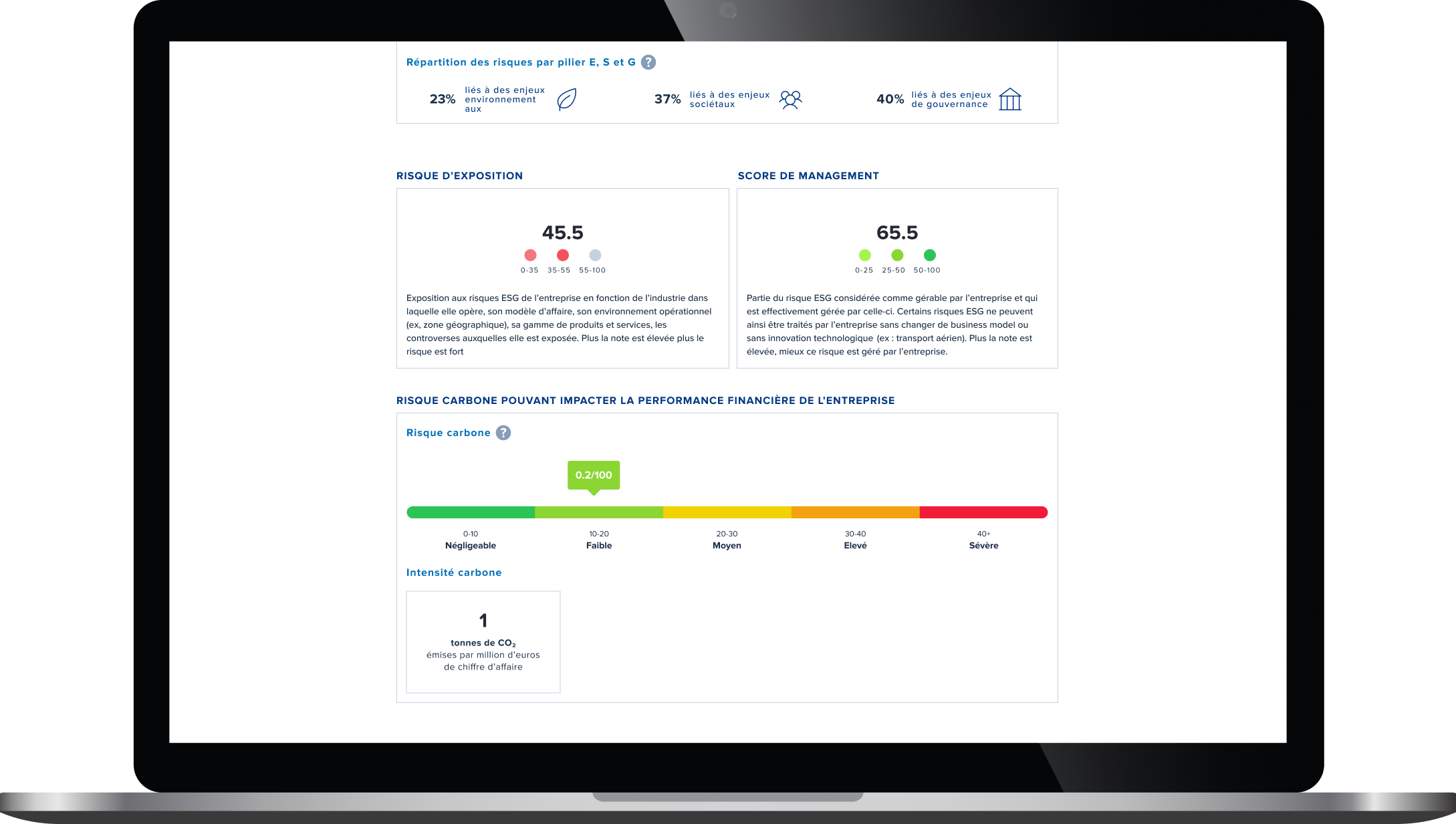 Interface web critères ESG