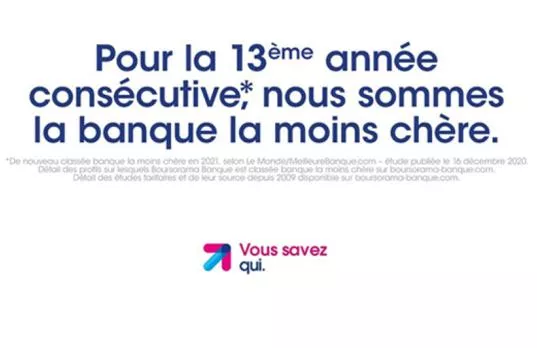 Boursorama, banque la moins chère de France pour la 13ème année consécutive, sur l'ensemble des profils éligibles