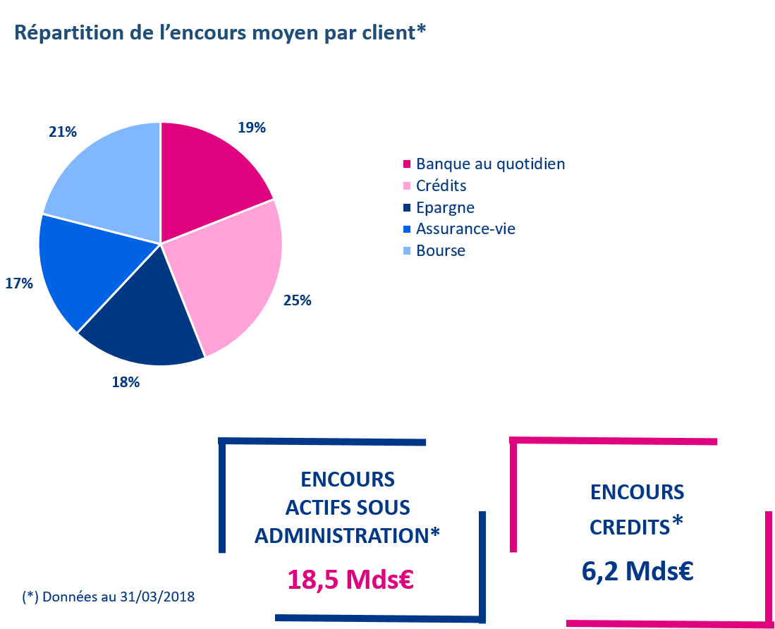 Visuel graphique camembert représentation la répartition de l'encours moyen par client