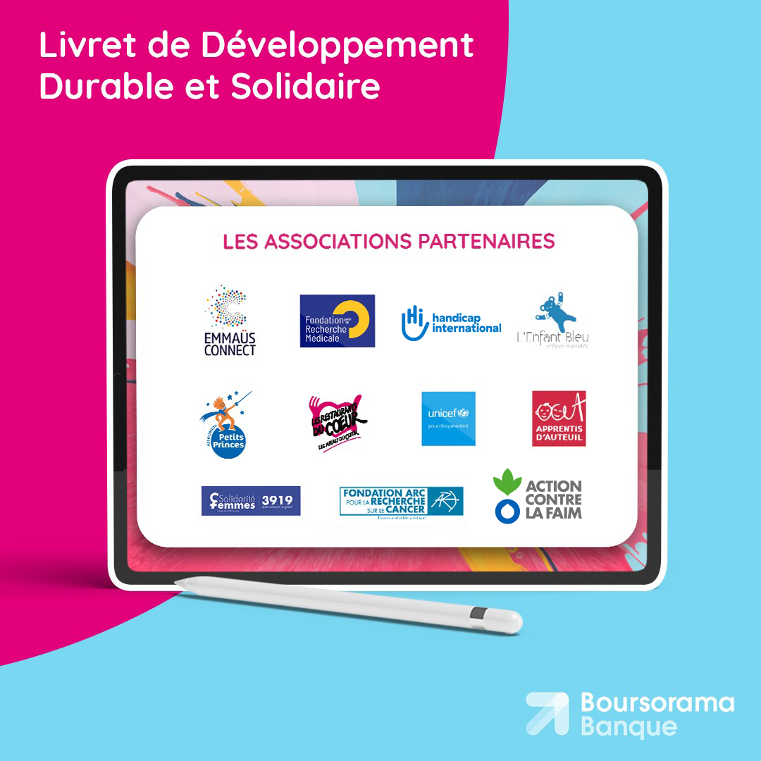 Logos des associations partenaires au Livret de Développement Durable et Solidaire de Boursorama Banque