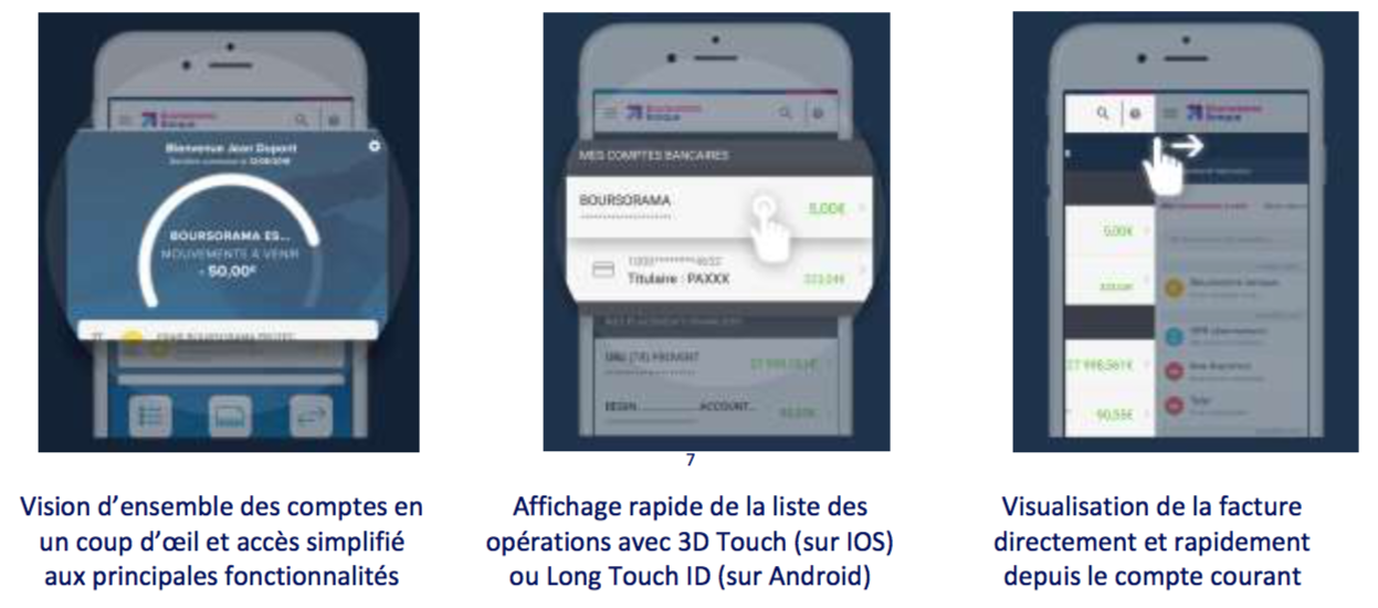 Visuel de l'interface bancaire de Boursorama sur mobile